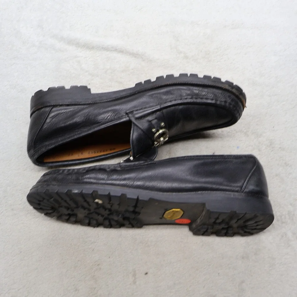 Salvatore Ferragamo Men 9EE Loafers BLK Gancini Leather Slip On Dress Casual VTG